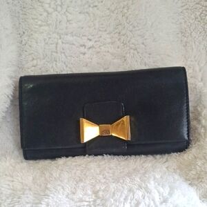 Chloe Wallet In Black Leather with Gold Bow Accent